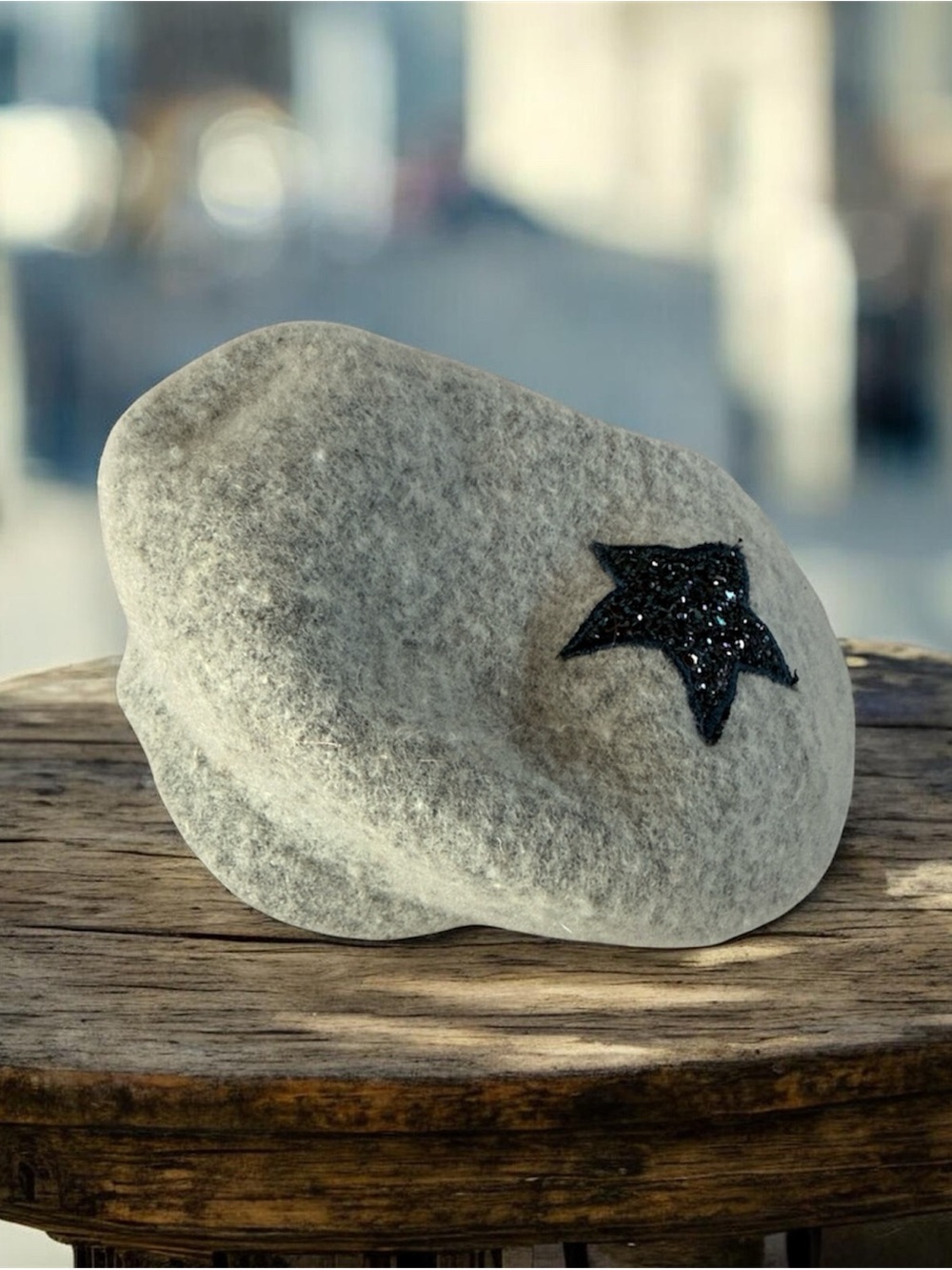 Kid's Grey Wool Beret with Navy Sequined Star Accent